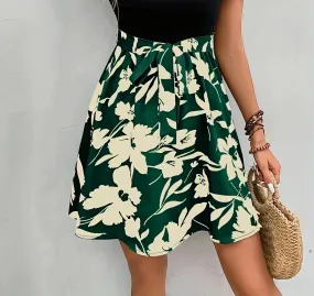 Casual Printing Thin Belt Half Skirt - European and American Style