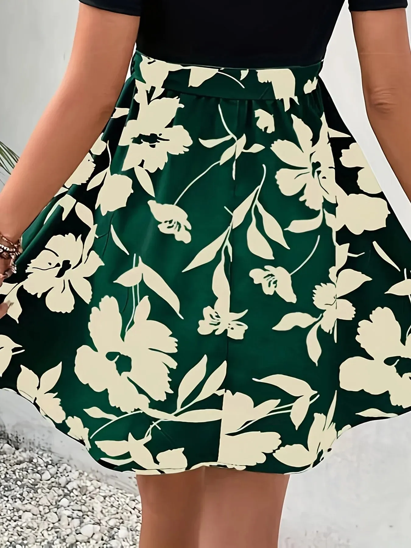 Casual Printing Thin Belt Half Skirt - European and American Style