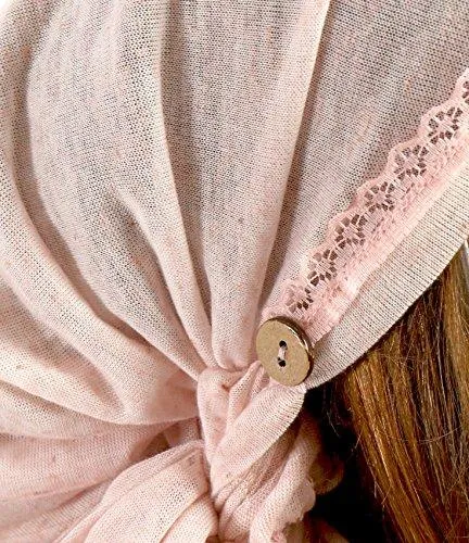 Champagne Pink Spring Summer Head-scarf Vintage Lace Coconut Buttons (Blush baby pink short - 372b)