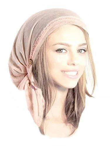 Champagne Pink Spring Summer Head-scarf Vintage Lace Coconut Buttons (Blush baby pink short - 372b)