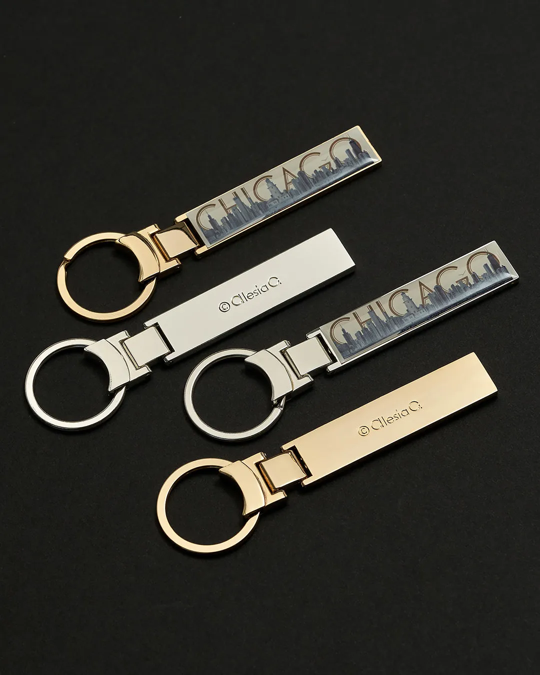 CHICAGO Skyline Pencil Art Metal Key Chain Ring