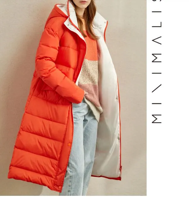 Contrast Color Long Women Winter Loose Plus size Side Pockets Down Jacket Women Down Coats