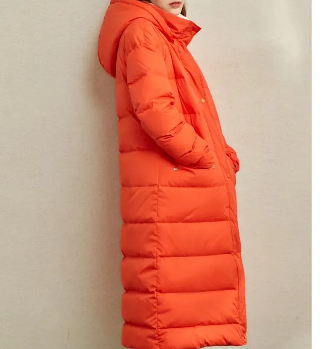 Contrast Color Long Women Winter Loose Plus size Side Pockets Down Jacket Women Down Coats