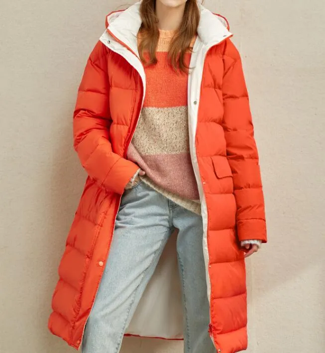 Contrast Color Long Women Winter Loose Plus size Side Pockets Down Jacket Women Down Coats