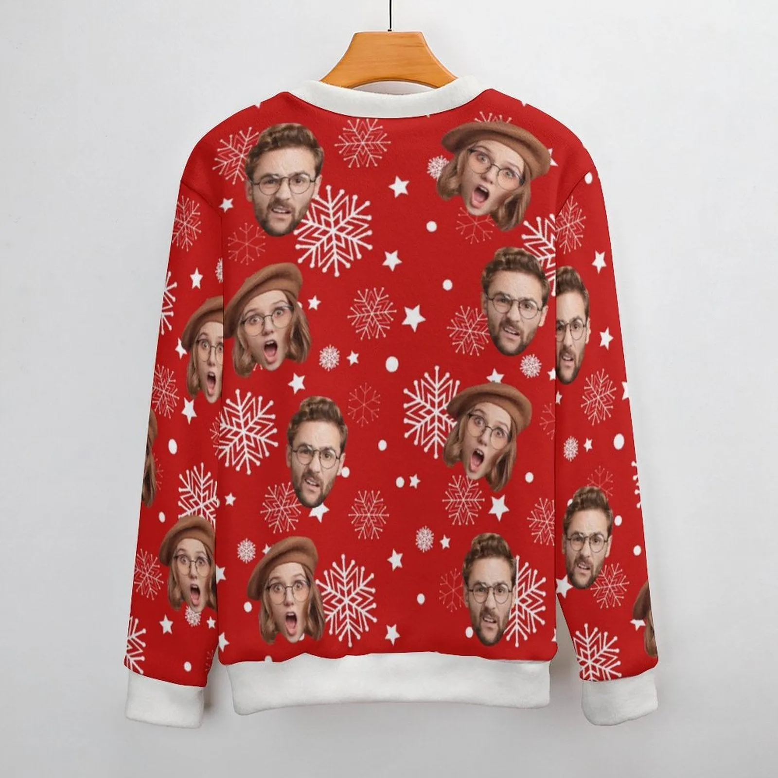 Custom Face Christmas Snowflake Pattern Fake Cardigan Unisex Crew Neck Sweater