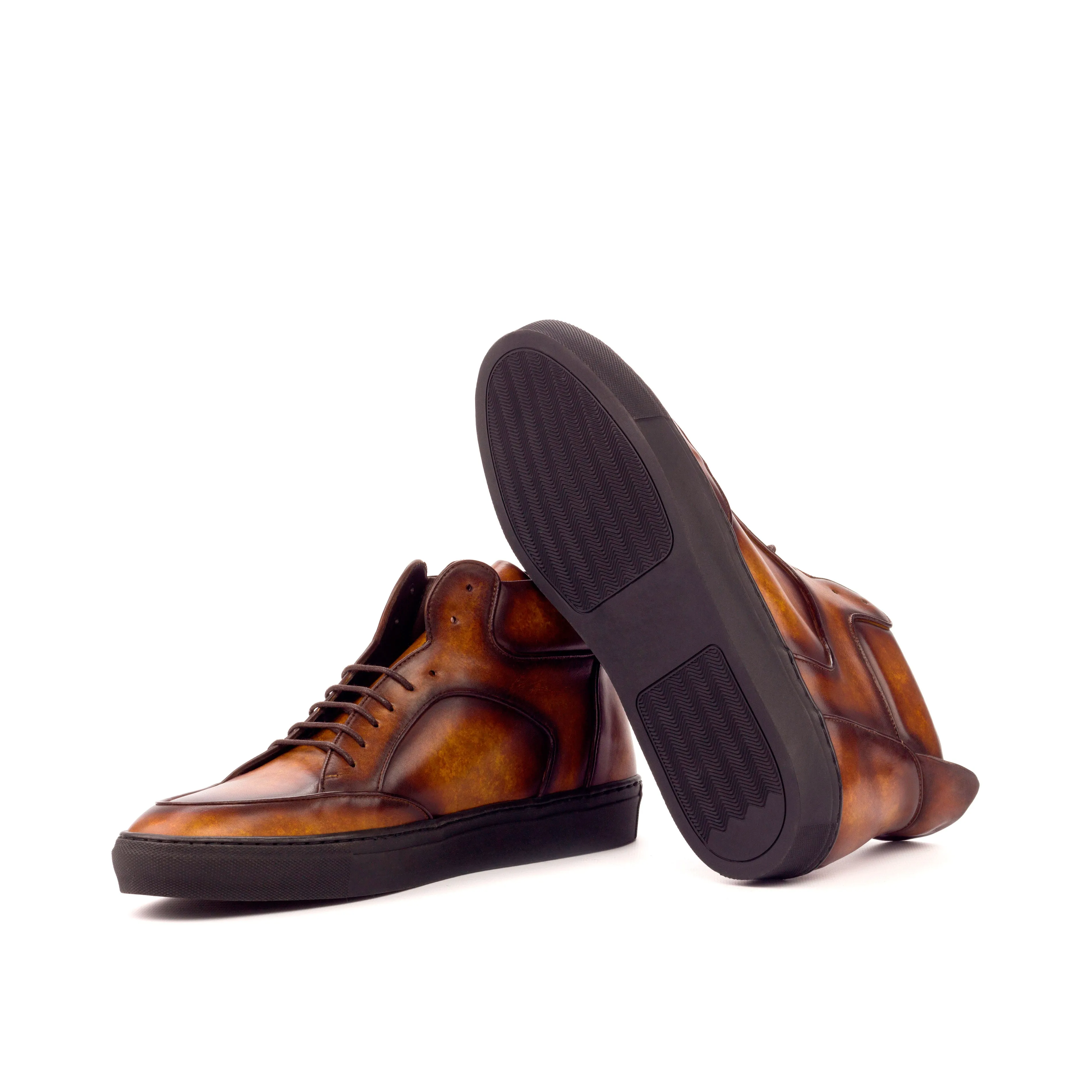 DapperFam Dante in Cognac Men's Hand-Painted Italian Leather High Top