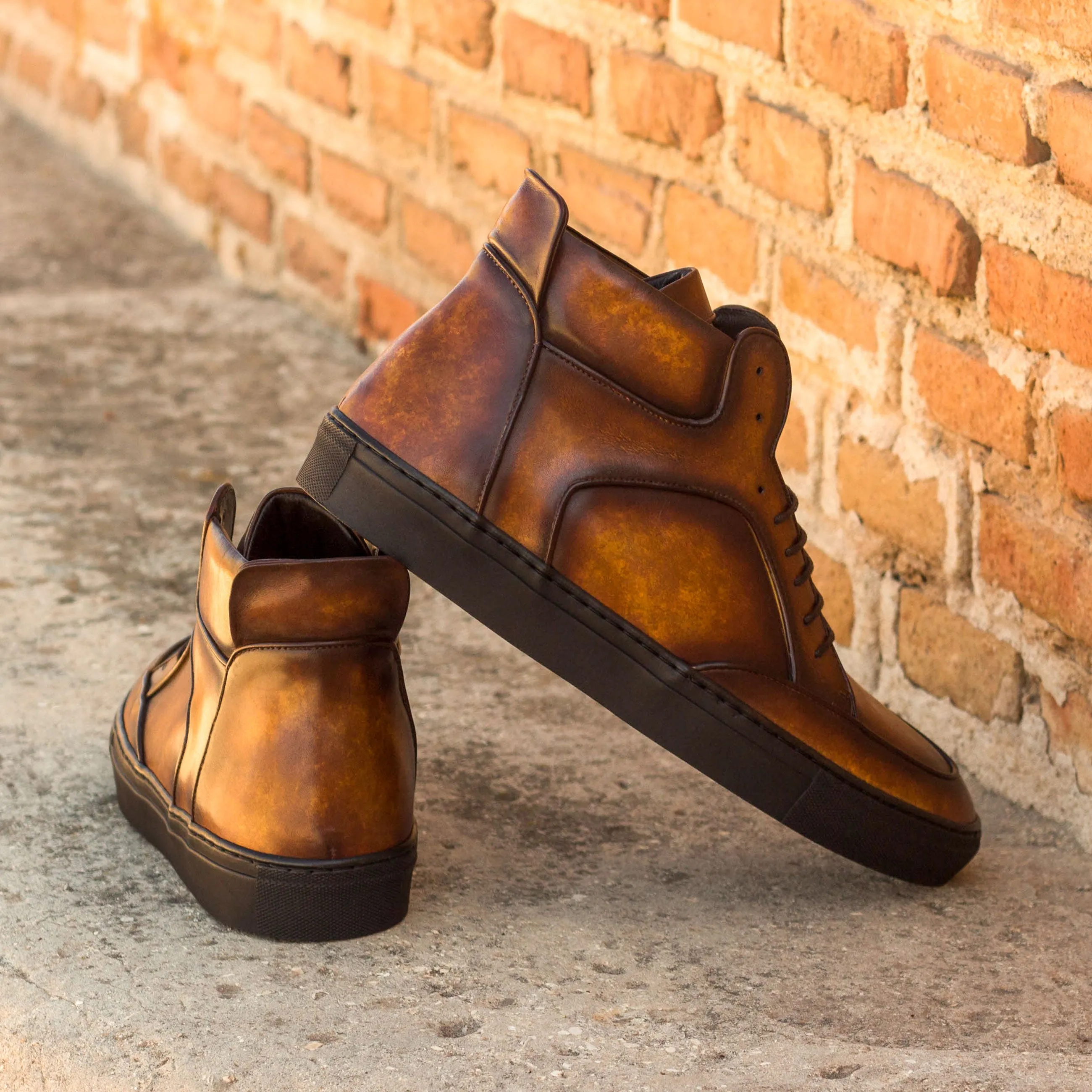 DapperFam Dante in Cognac Men's Hand-Painted Italian Leather High Top