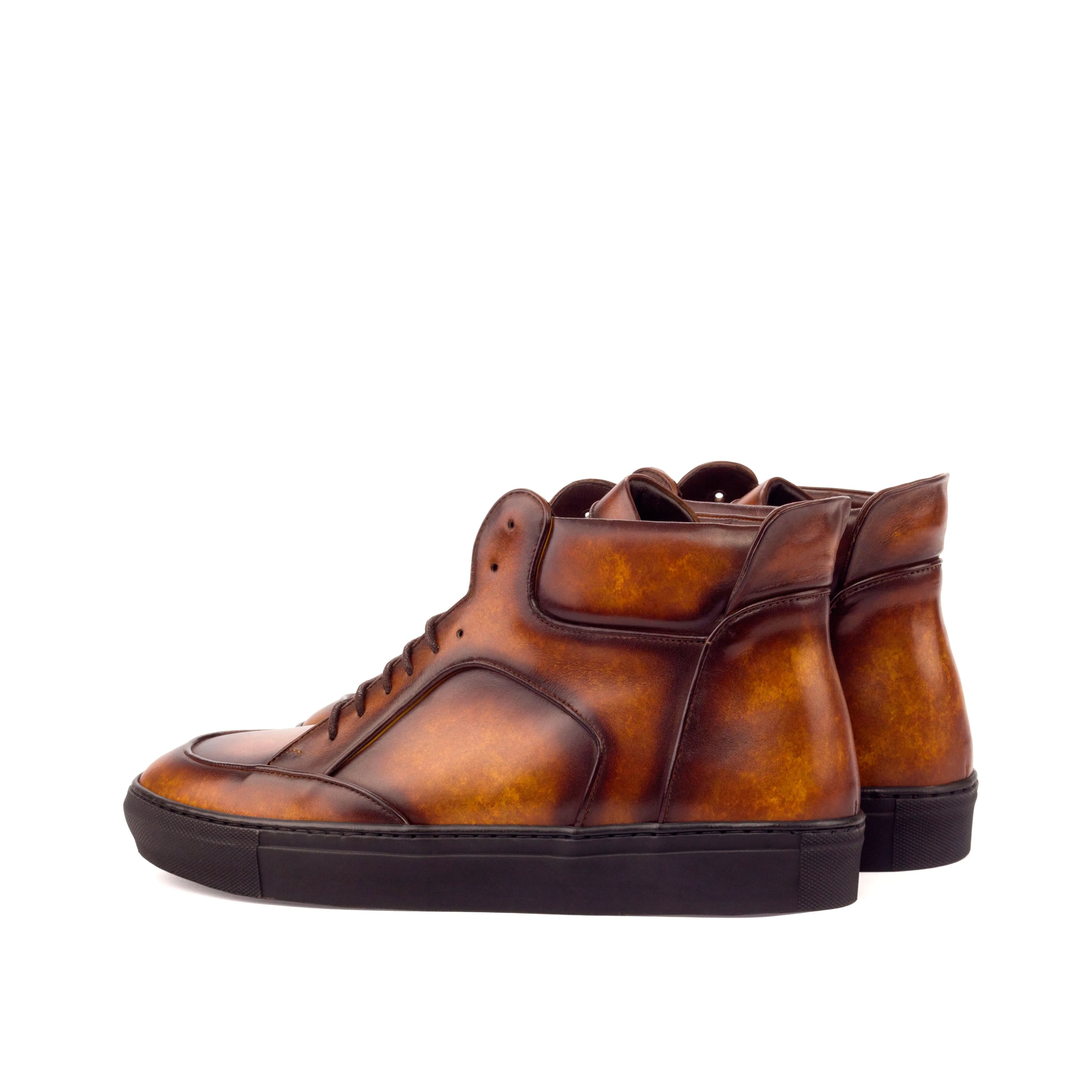 DapperFam Dante in Cognac Men's Hand-Painted Italian Leather High Top