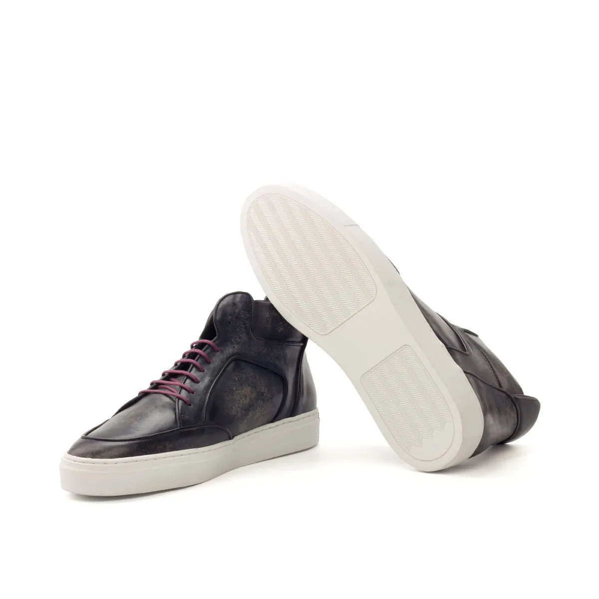 DapperFam Dante in Dark Grey  Men's Hand-Painted Italian Leather High Top