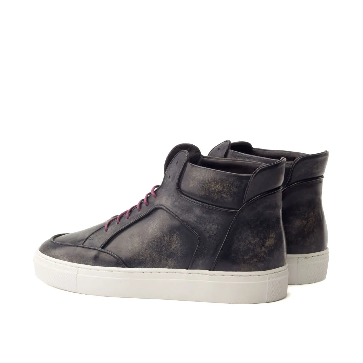 DapperFam Dante in Dark Grey  Men's Hand-Painted Italian Leather High Top