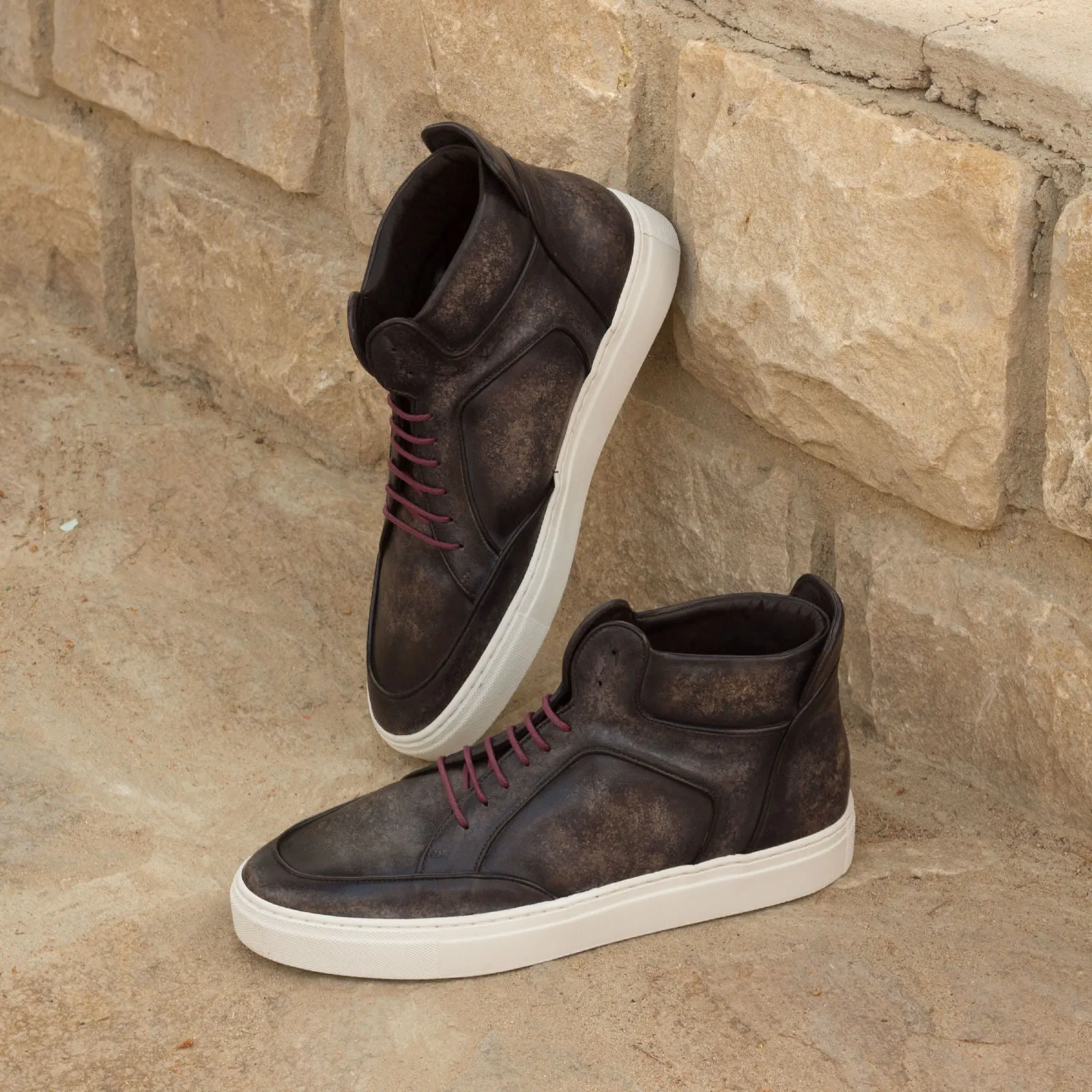 DapperFam Dante in Dark Grey  Men's Hand-Painted Italian Leather High Top