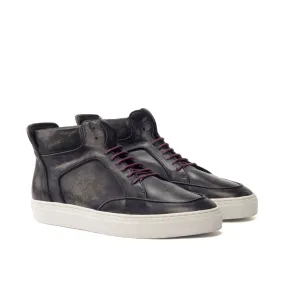 DapperFam Dante in Dark Grey  Men's Hand-Painted Italian Leather High Top