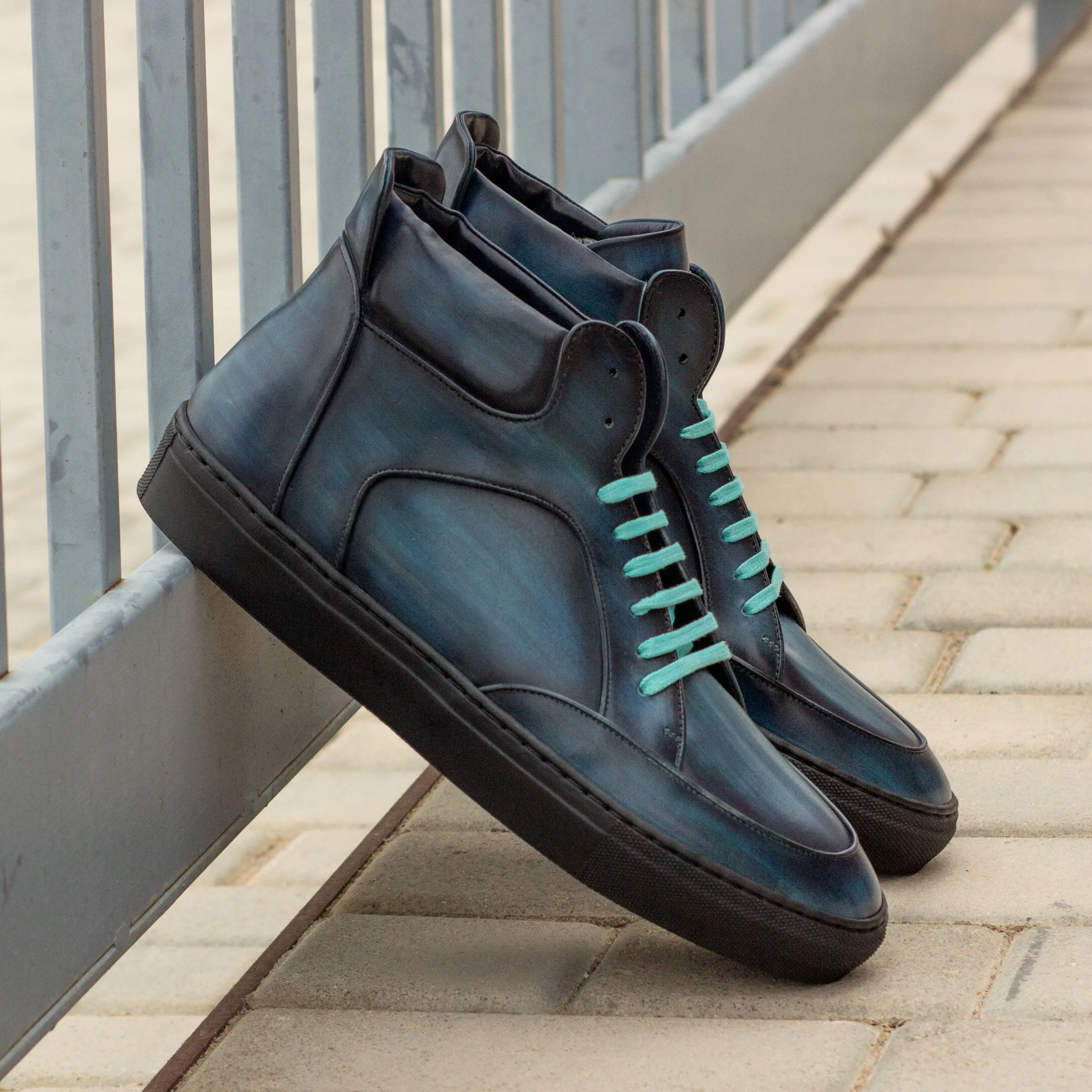 DapperFam Dante in Navy Men's Italian Leather High Top