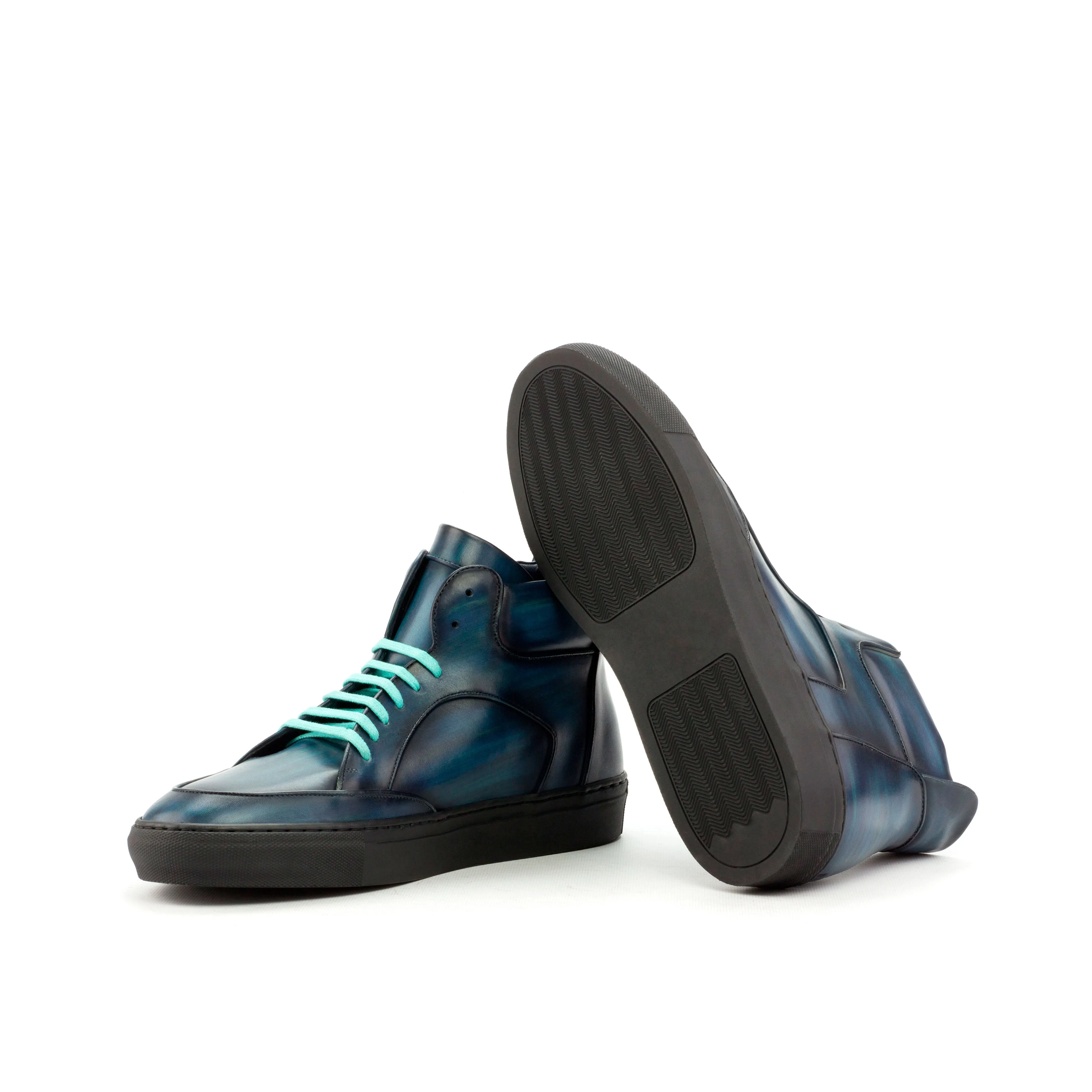 DapperFam Dante in Navy Men's Italian Leather High Top