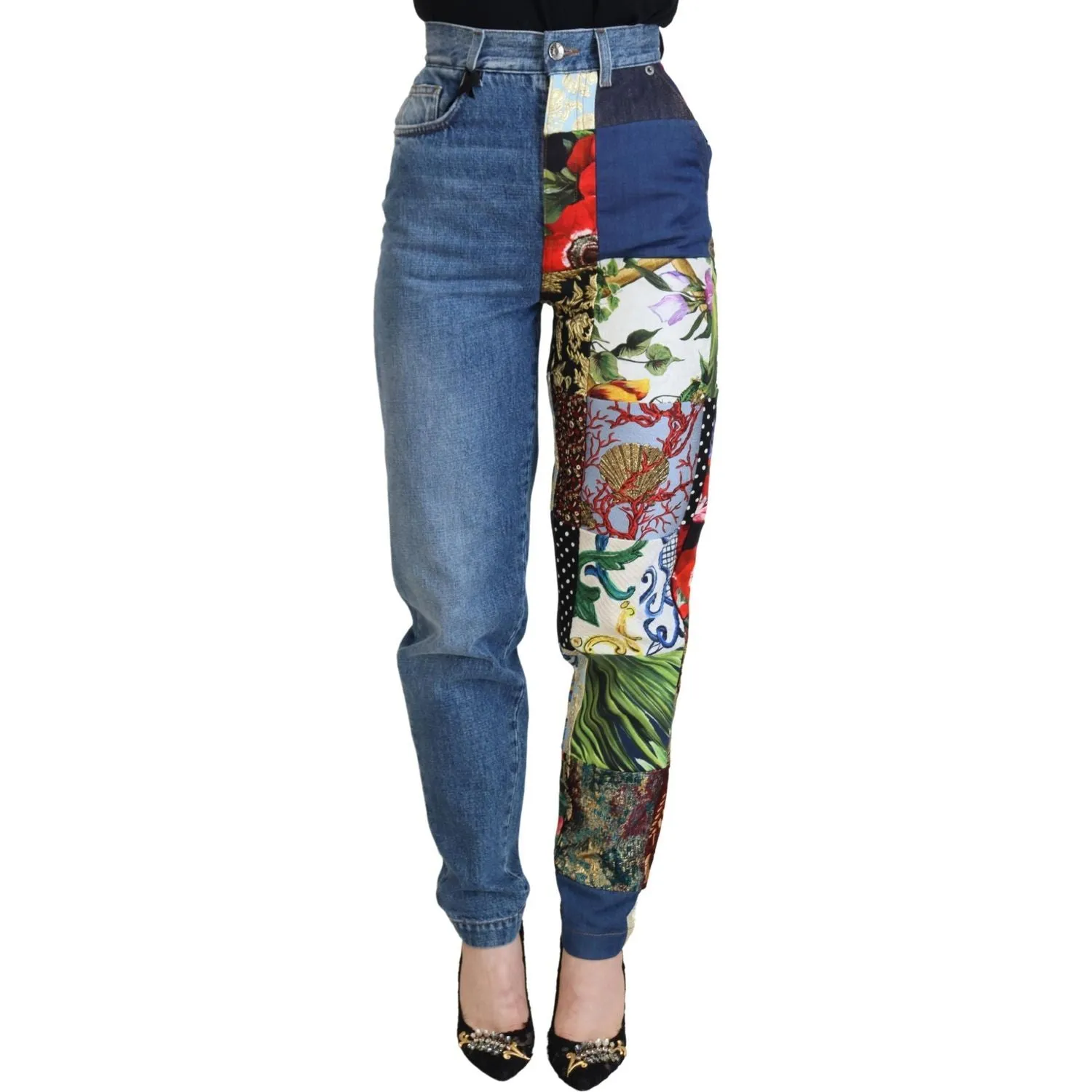 Dolce & Gabbana Patchwork Jacquard Blue Denim Luxury Jeans