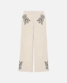 Emmie - Embroidered Textured-Linen Pants - Natural/Black