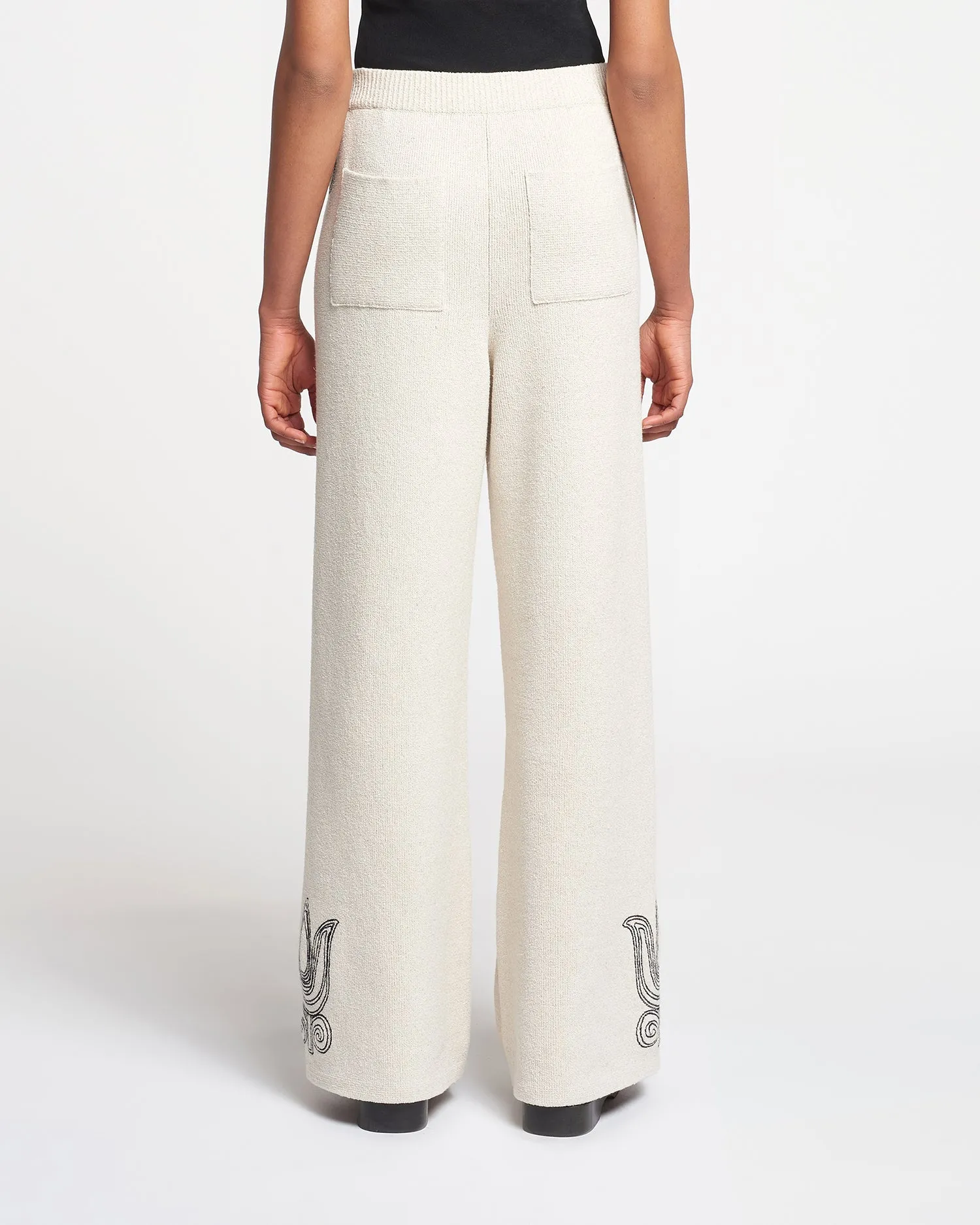 Emmie - Embroidered Textured-Linen Pants - Natural/Black