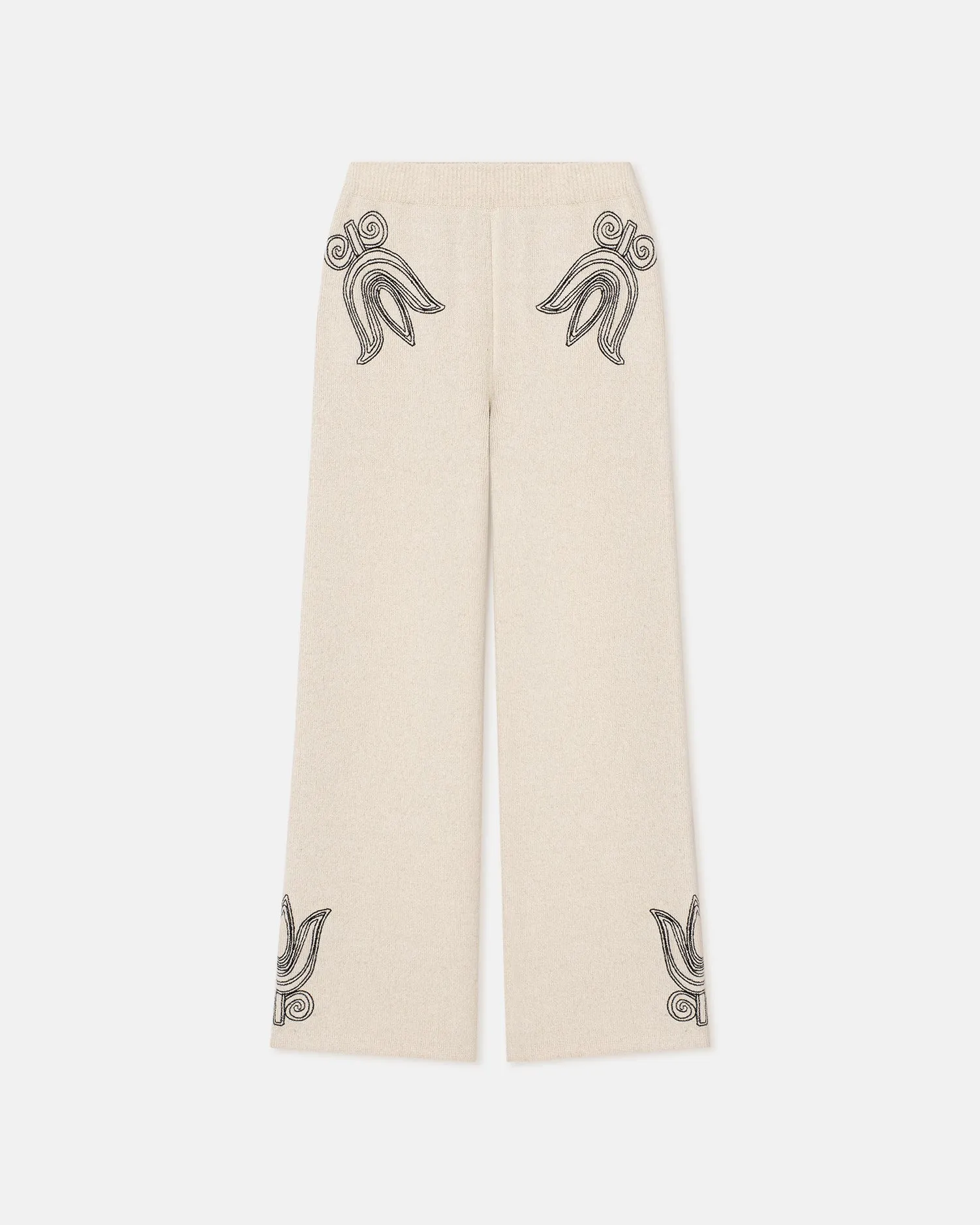 Emmie - Embroidered Textured-Linen Pants - Natural/Black