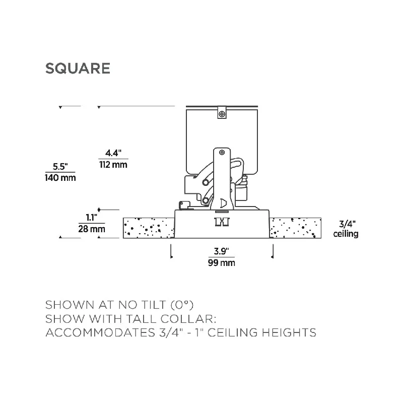 Entra EN3SR 3" LED Square Remodel Adjustable Downlight Housing, Low Output