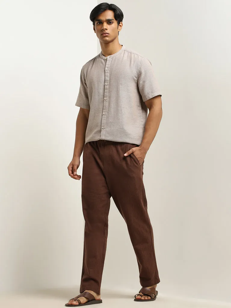 ETA Brown Knit-Textured Resort-Fit Cotton Shirt