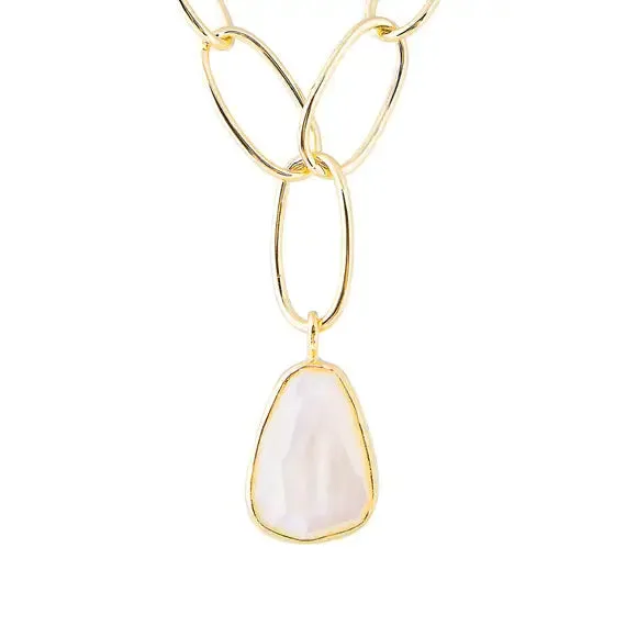 Fairley Free-Form Mother of Pearl Link Necklace - Gold