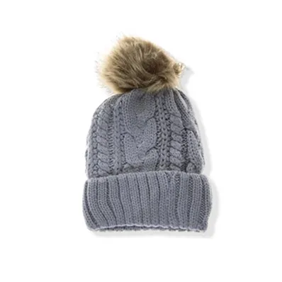 FAUX FUR CABLE KNIT BEANIE with removable Pom Pom