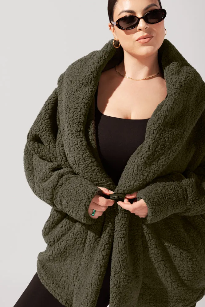 Faux Sherpa Cocoon Coat - Olive