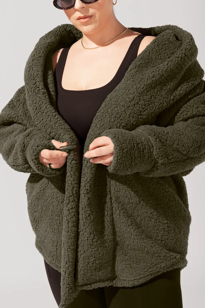 Faux Sherpa Cocoon Coat - Olive