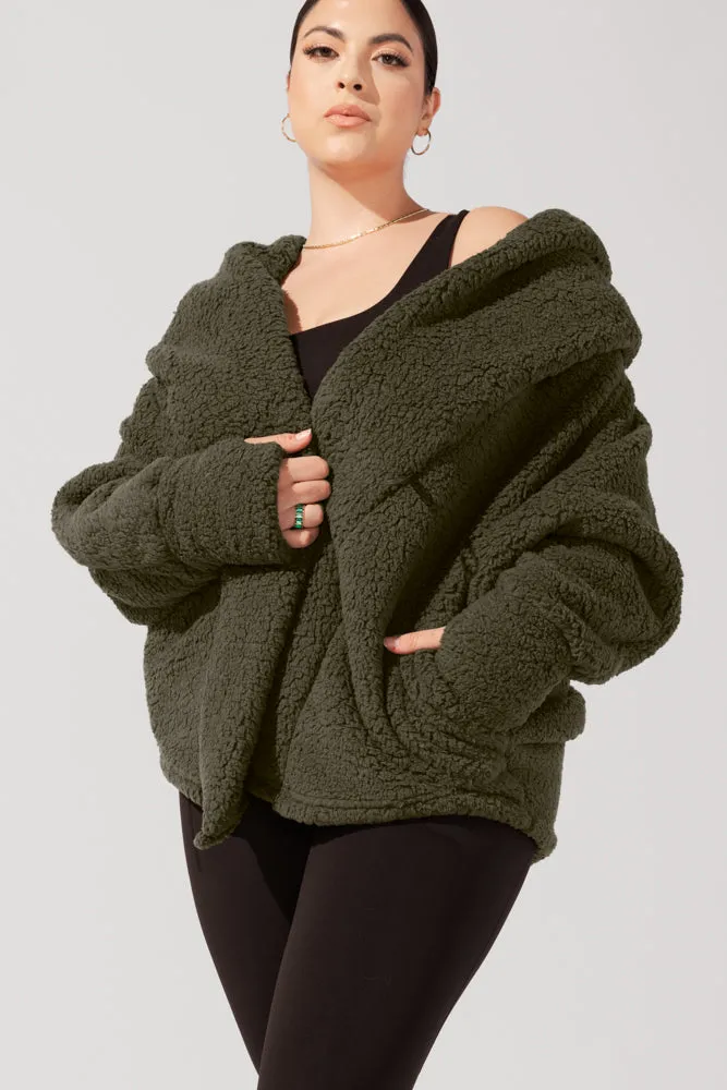 Faux Sherpa Cocoon Coat - Olive