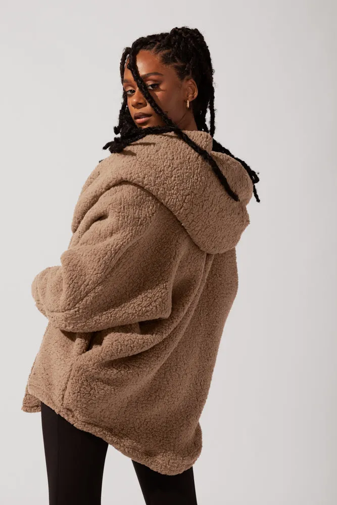 Faux Sherpa Cocoon Coat - Teddy Bear Brown