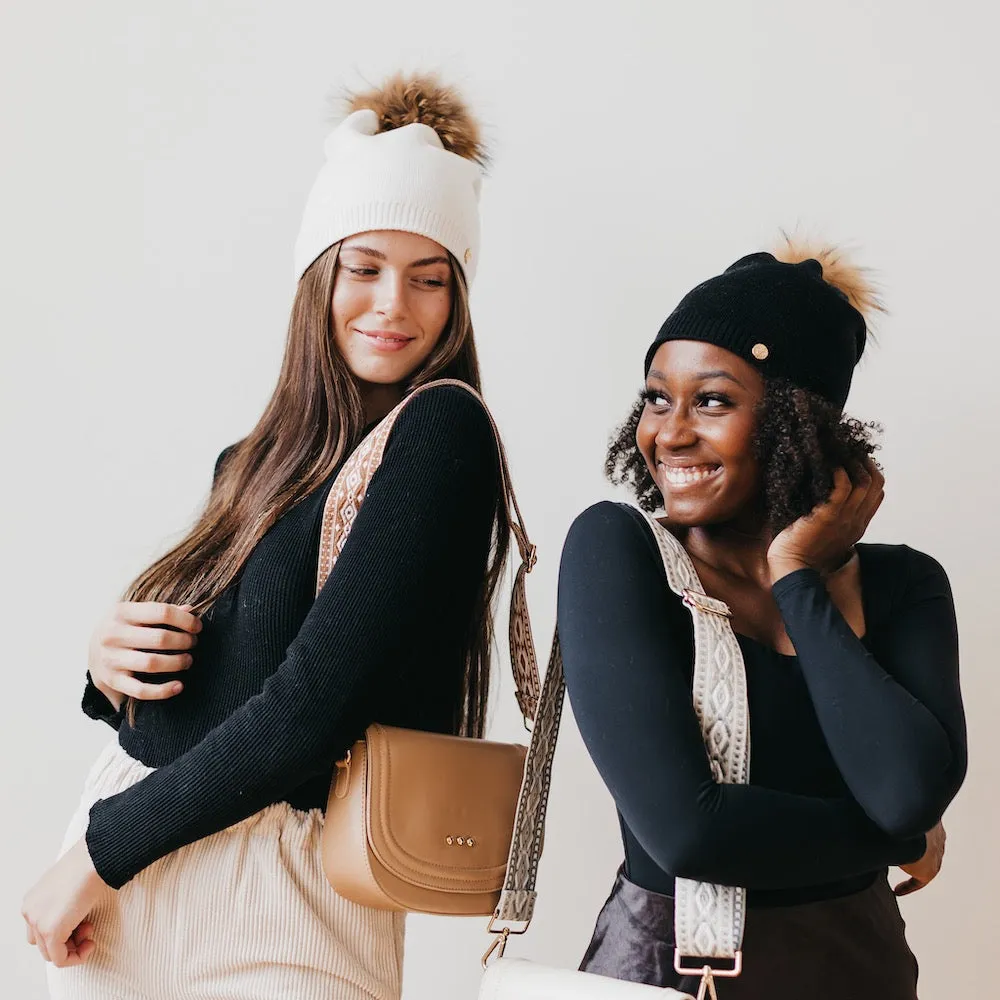 Fine Knit Fur Pom Slouchy Beanie