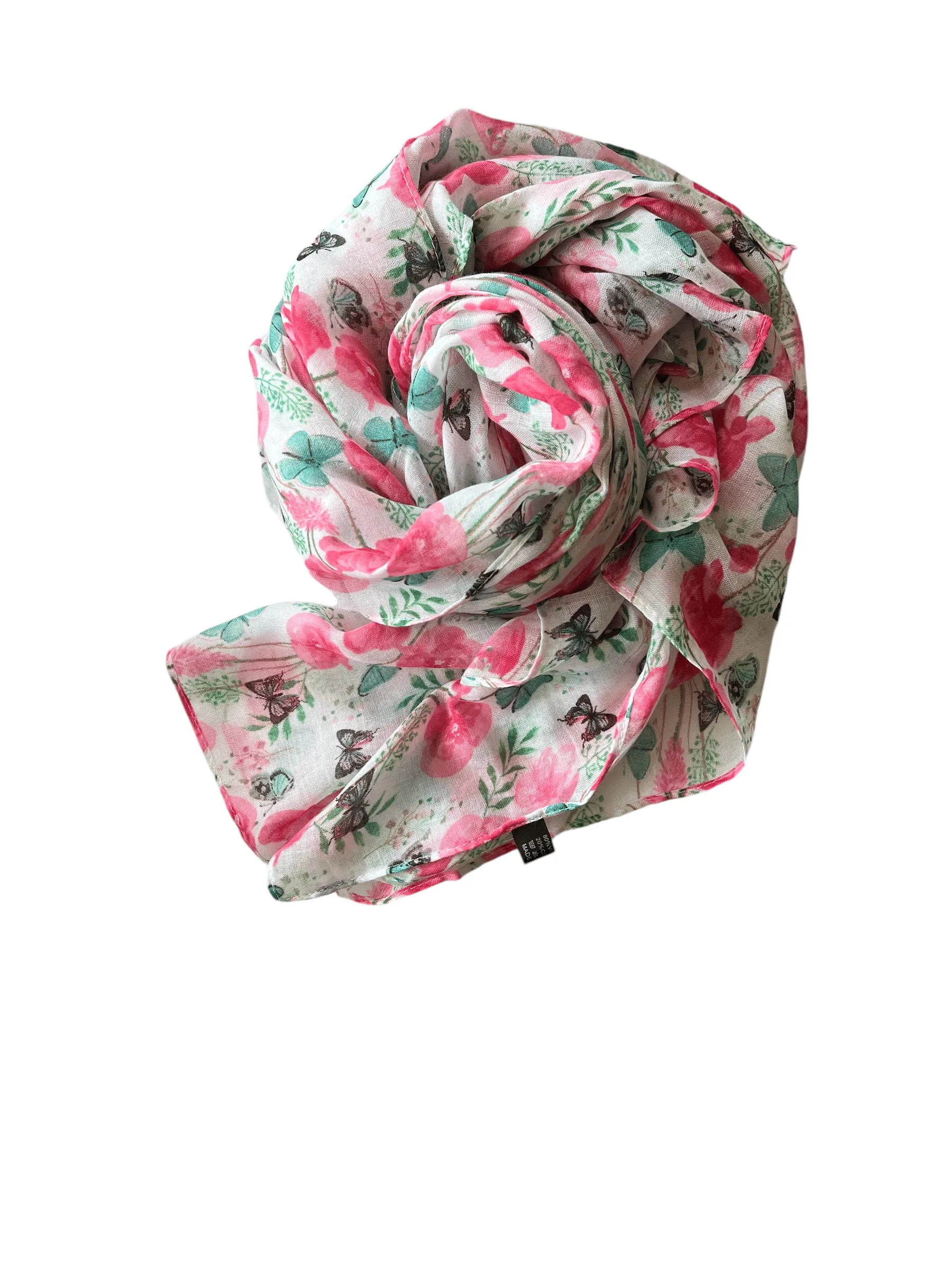 Floral Scarf Pink with Green Butterflies