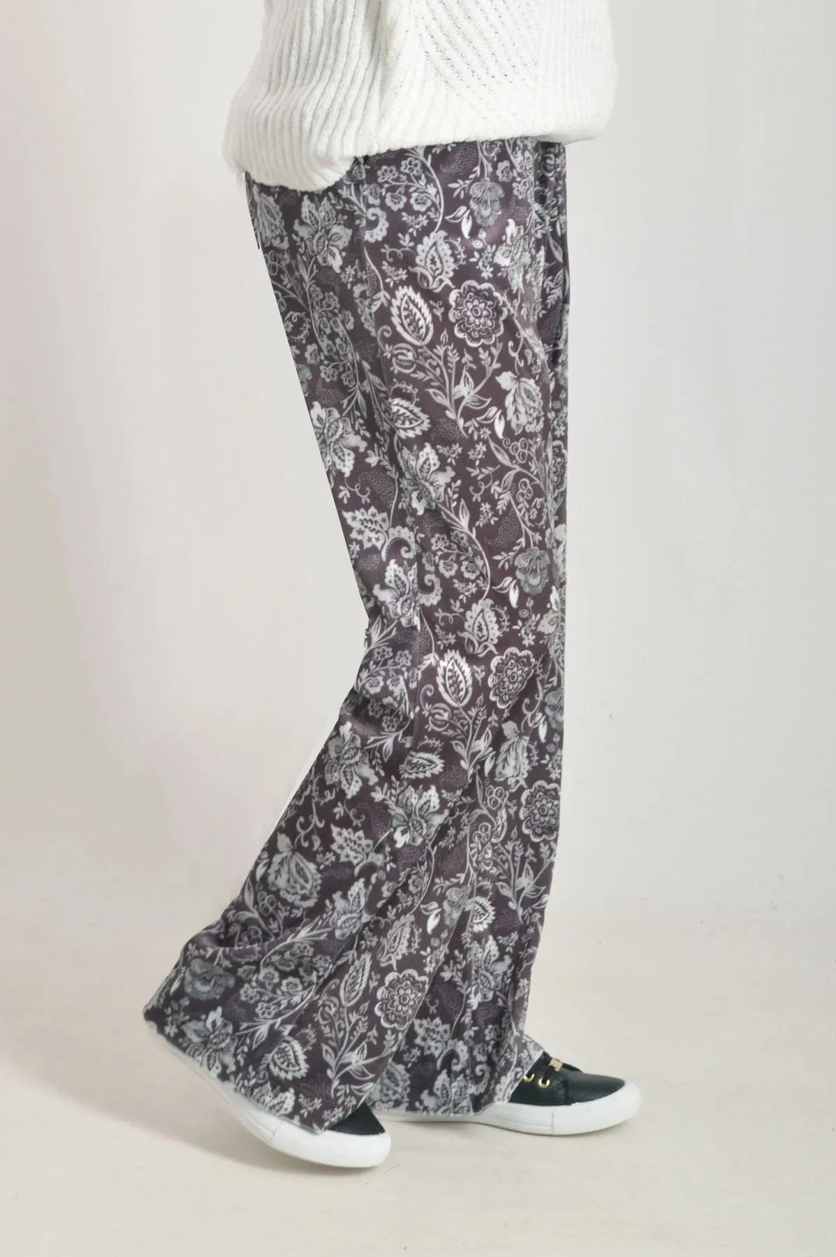 Floral Wide Leg Velvet Trouser