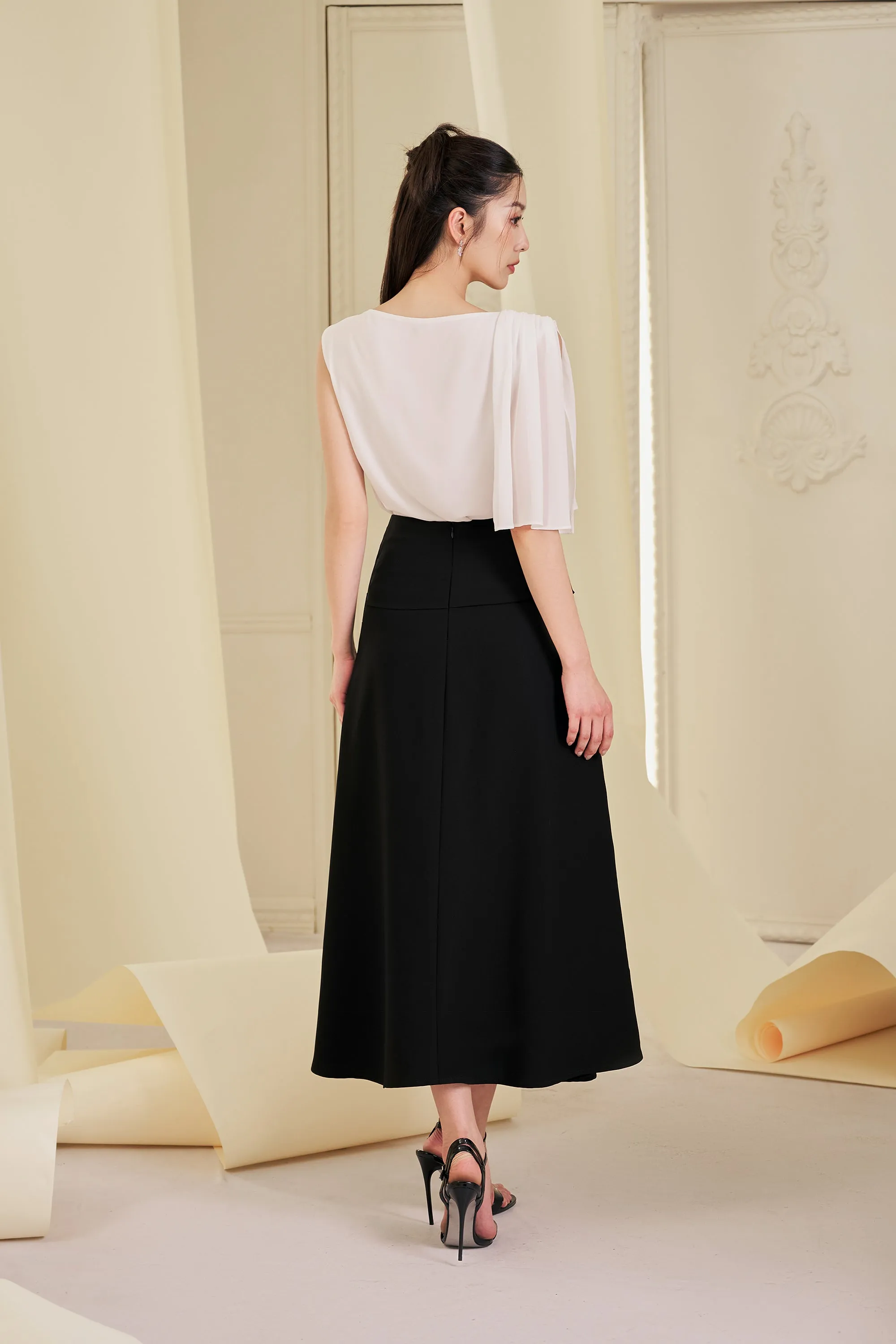 Frankie A-line Pleated Twill Ankle Length Skirt