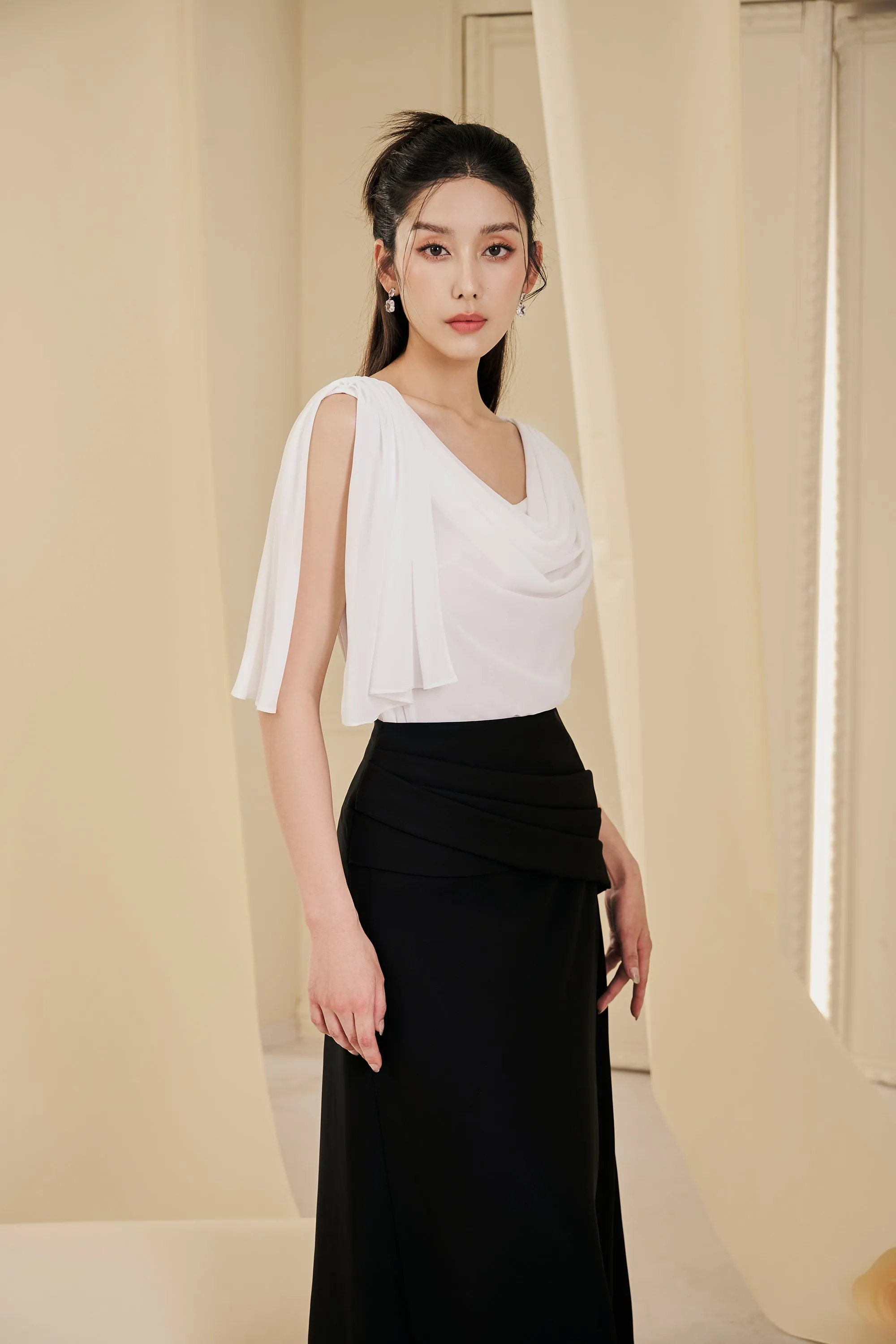 Frankie A-line Pleated Twill Ankle Length Skirt