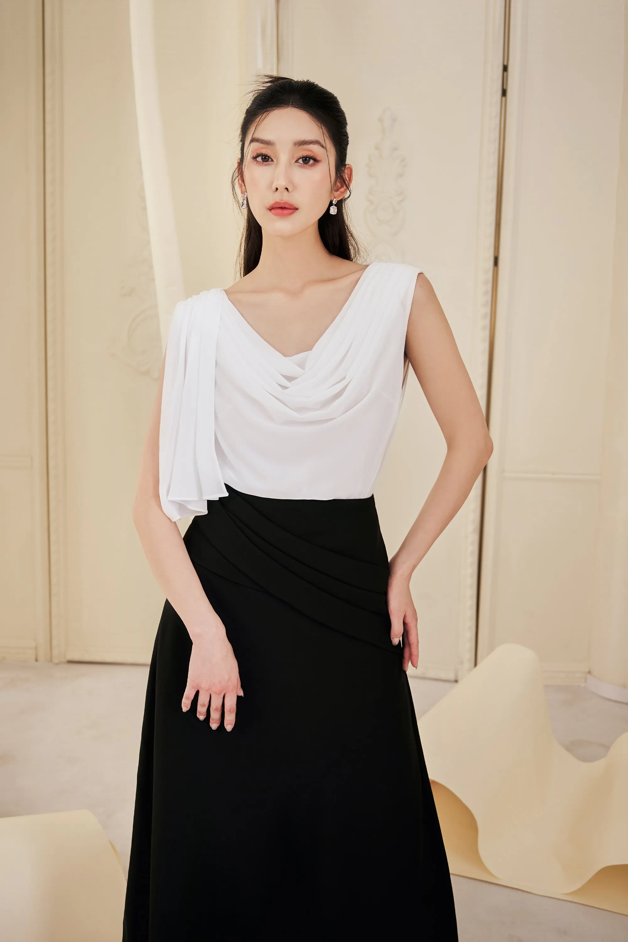 Frankie A-line Pleated Twill Ankle Length Skirt