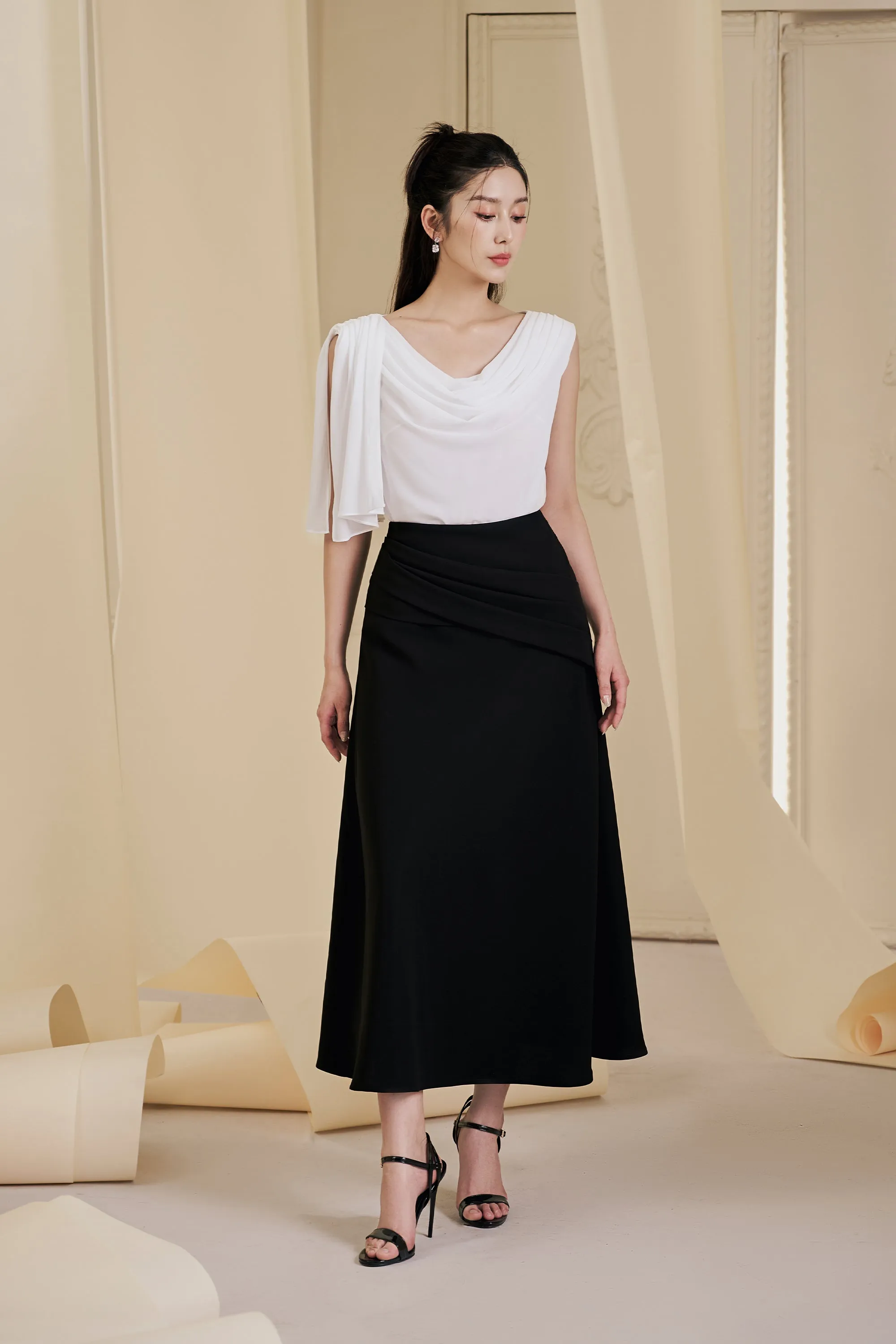 Frankie A-line Pleated Twill Ankle Length Skirt