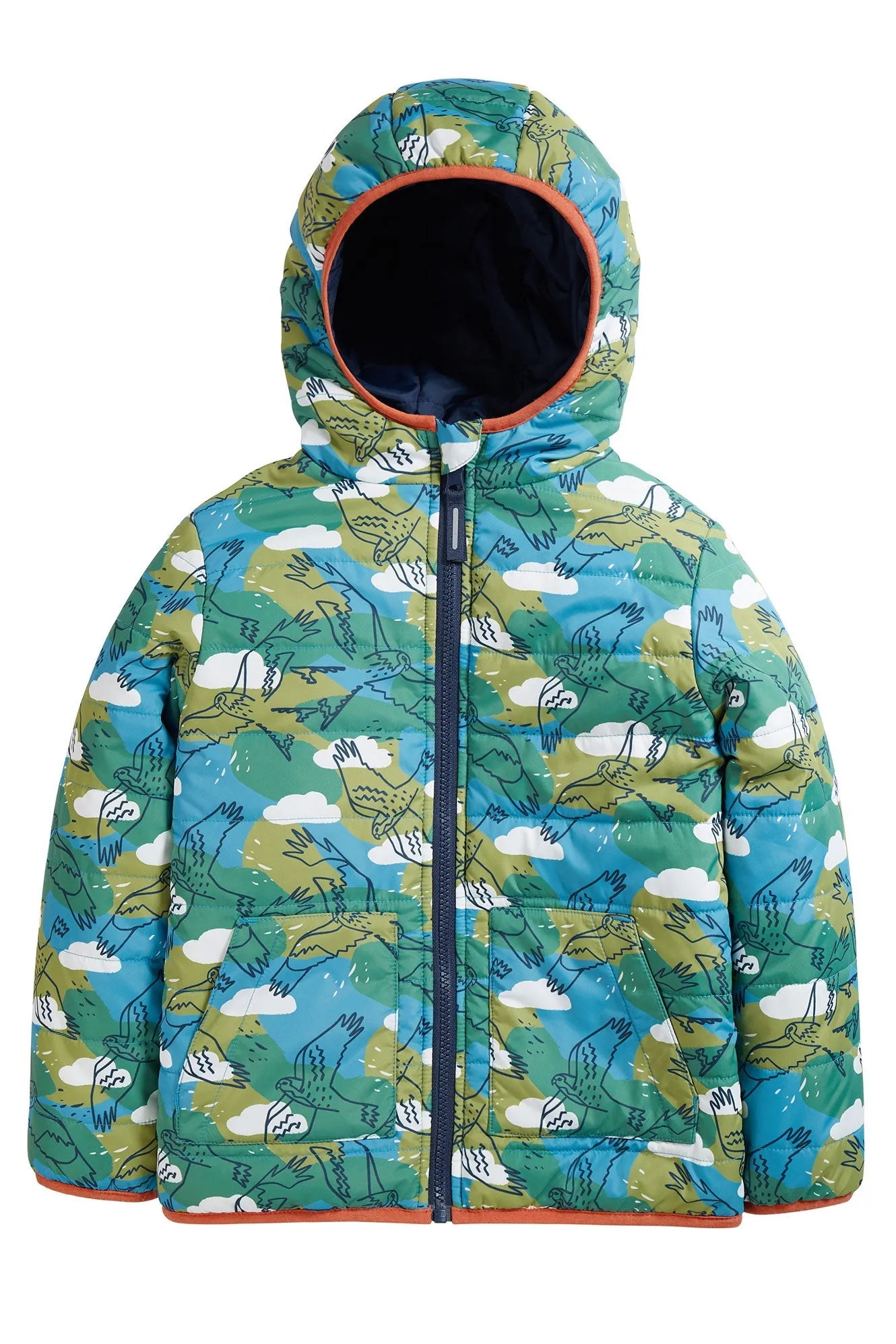 Frugi Reversible Toasty Trail Jacket in Birds of Prey/Indigo