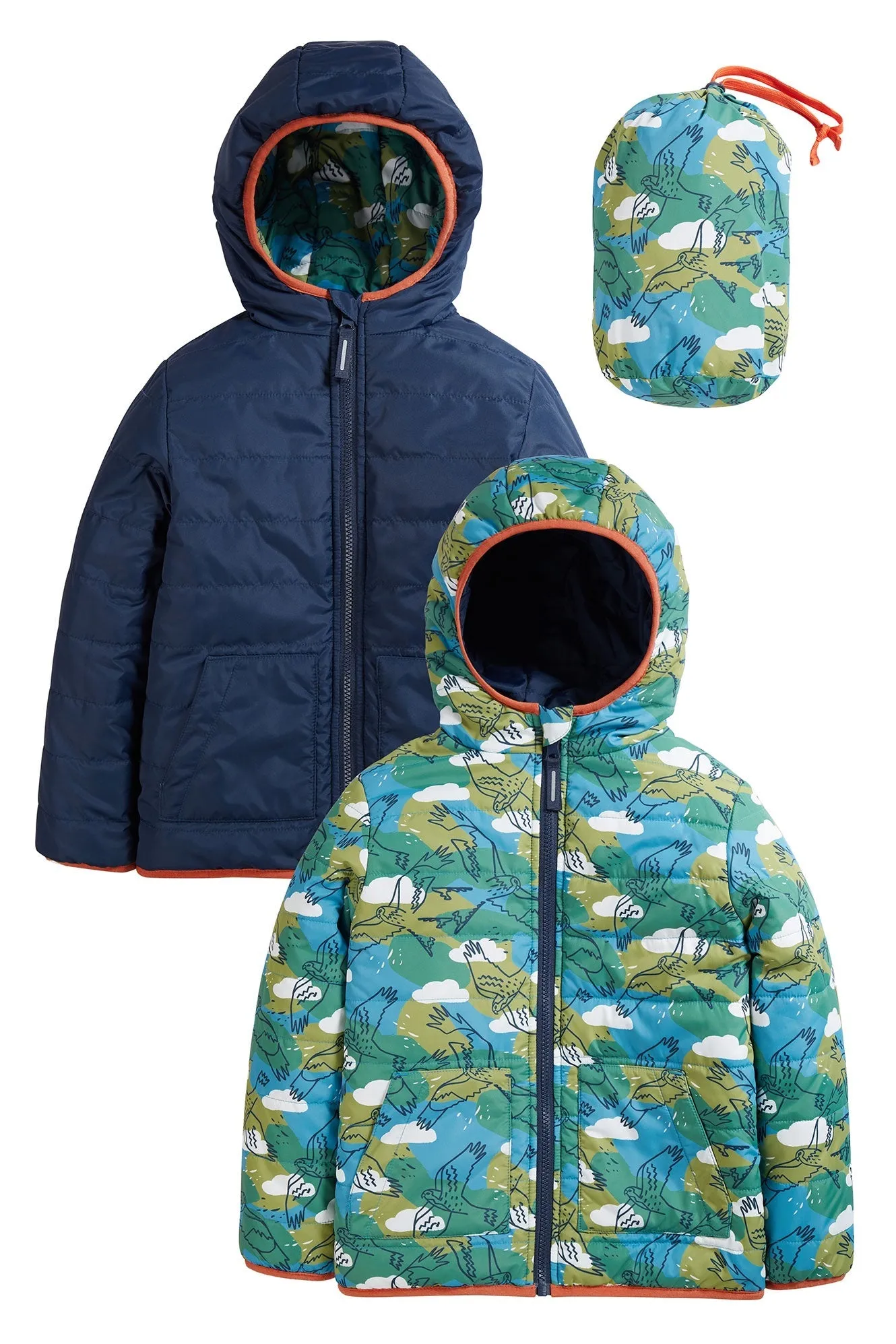 Frugi Reversible Toasty Trail Jacket in Birds of Prey/Indigo