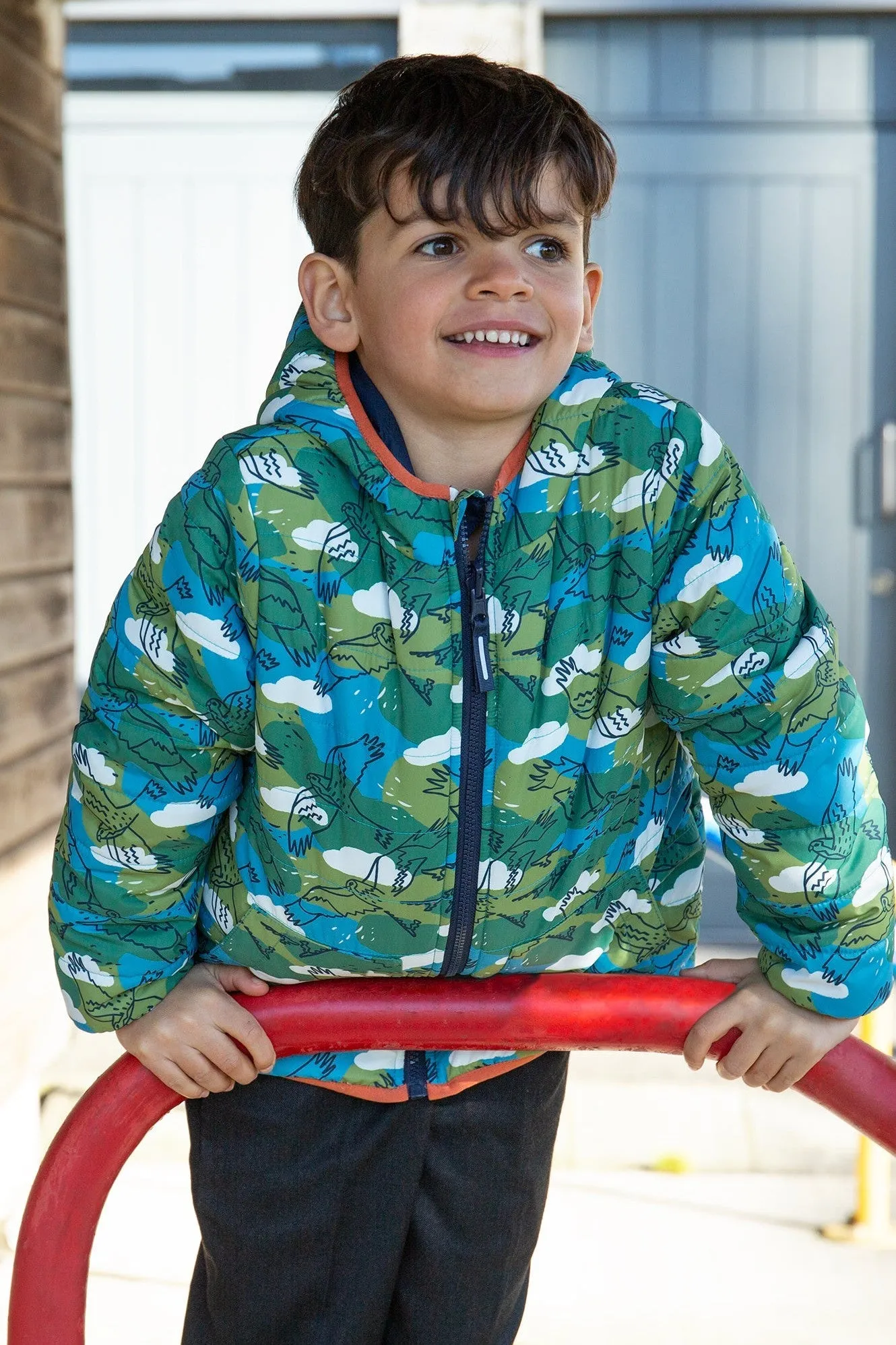 Frugi Reversible Toasty Trail Jacket in Birds of Prey/Indigo