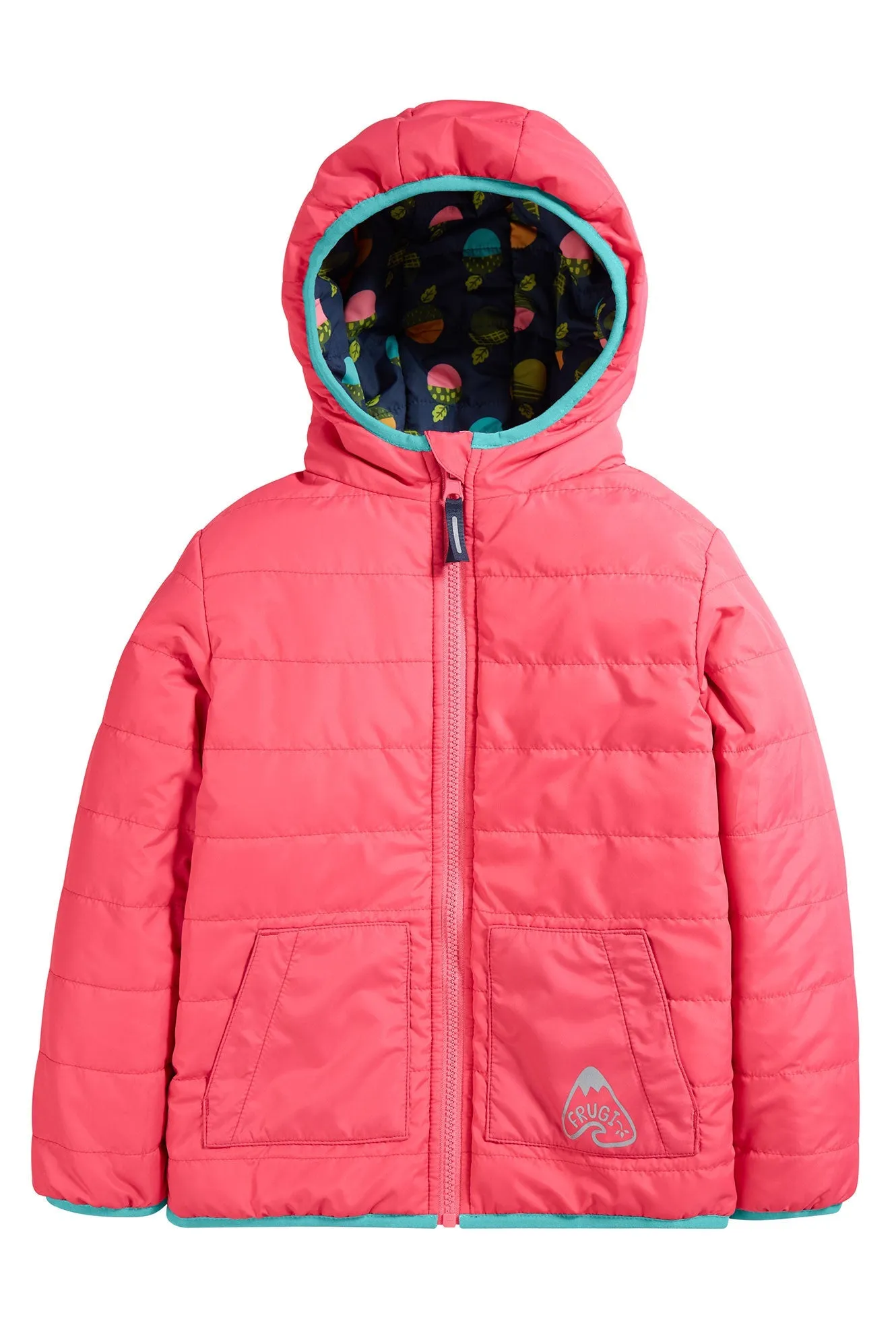 Frugi Reversible Toasty Trail Jacket in Indigo Acorns/Honeysuckle