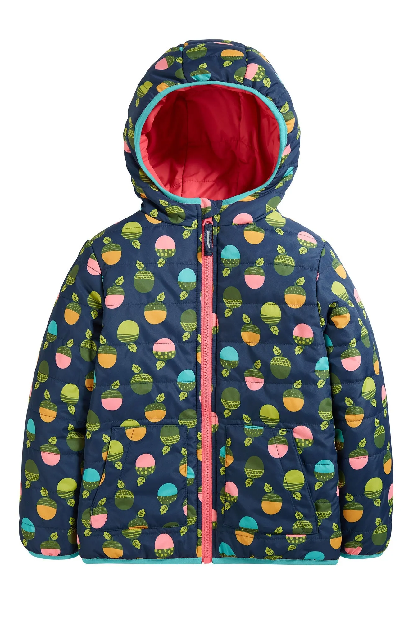 Frugi Reversible Toasty Trail Jacket in Indigo Acorns/Honeysuckle