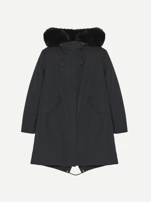 Fur Lined Waterproof Parka in Noir