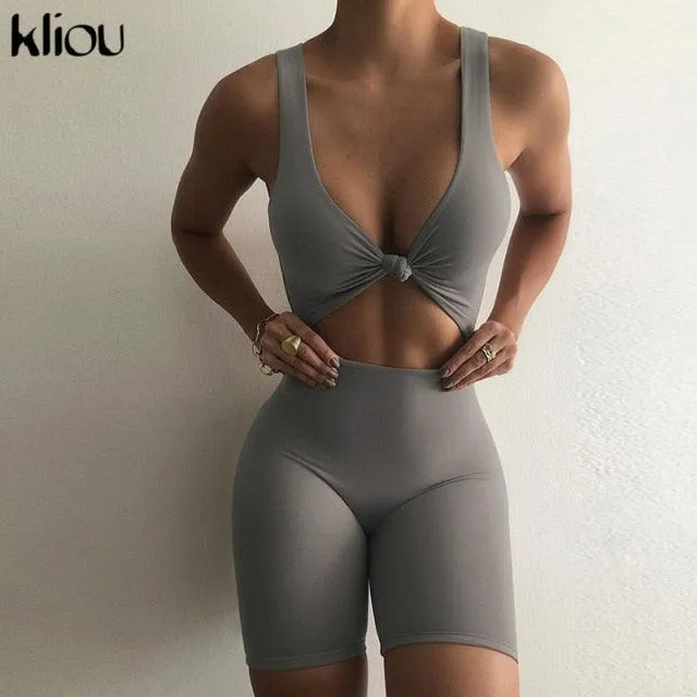 Gorgeous Casual Solid Elastic Skinny Rompers Women 2021 Sleeveless Backless Active Playsuits Workout Summer Biker Shorts Playsuit (FH)(FHW1)(1U31)(1U24)(TSP4)