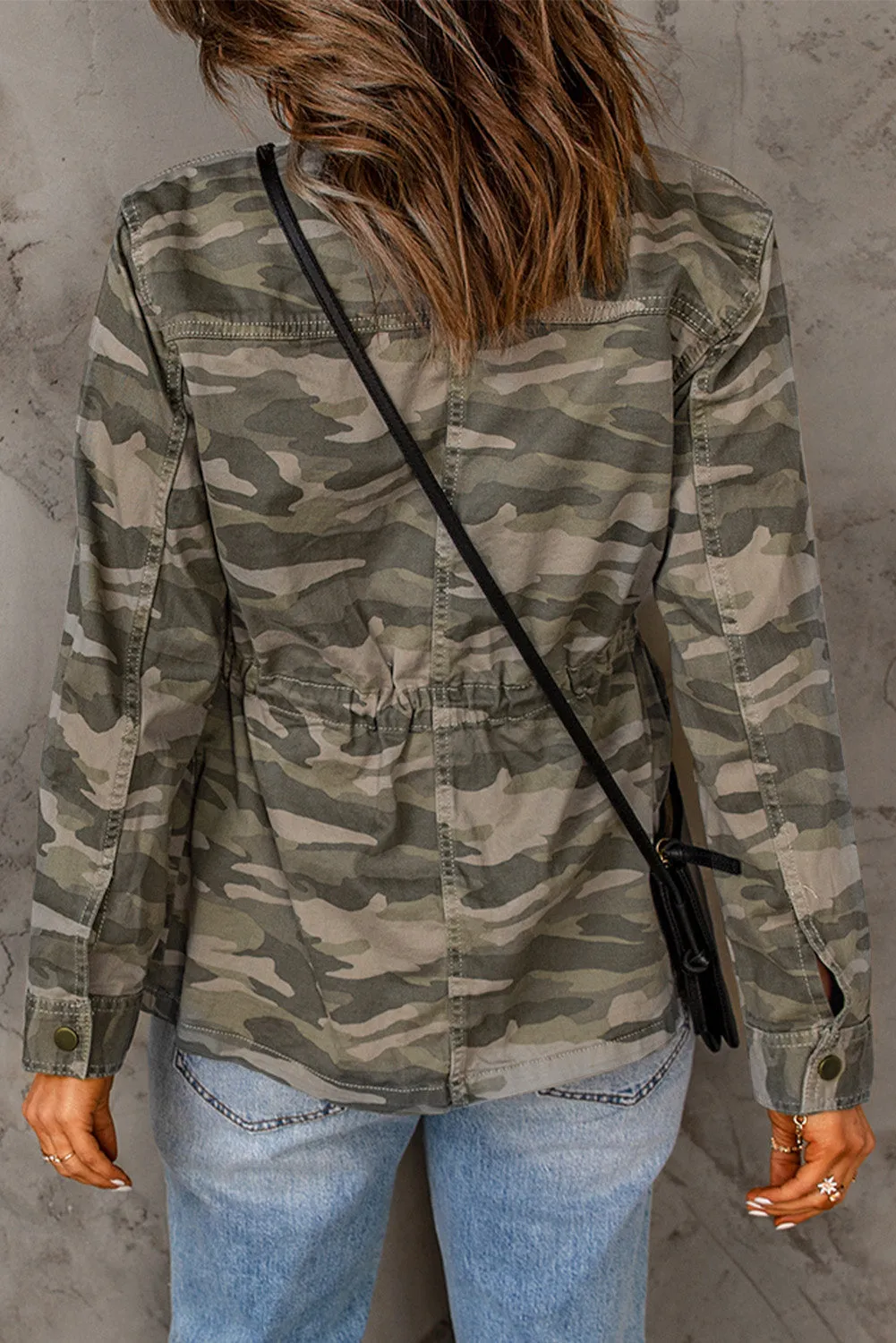 Green Camo Print Multi Pockets Button-Up Jacket