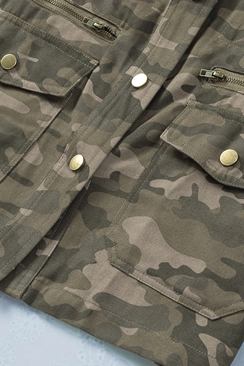 Green Camo Print Multi Pockets Button-Up Jacket