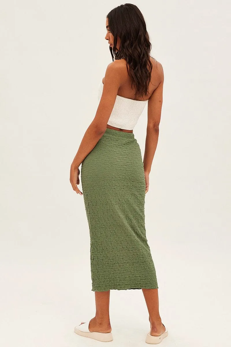 Green Midi Skirt High Rise Pencil