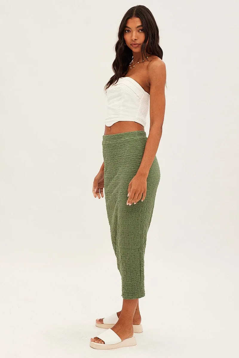 Green Midi Skirt High Rise Pencil