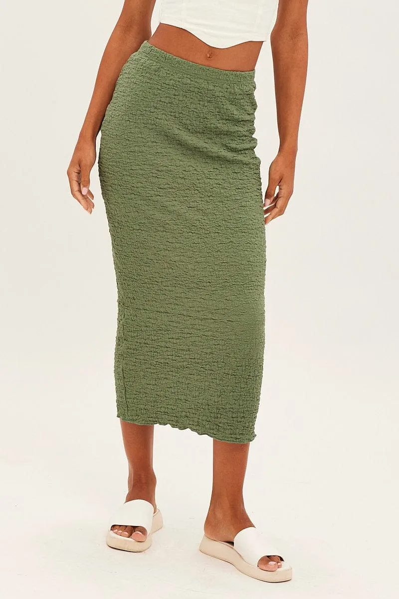 Green Midi Skirt High Rise Pencil