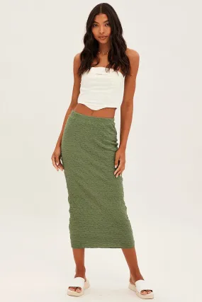 Green Midi Skirt High Rise Pencil